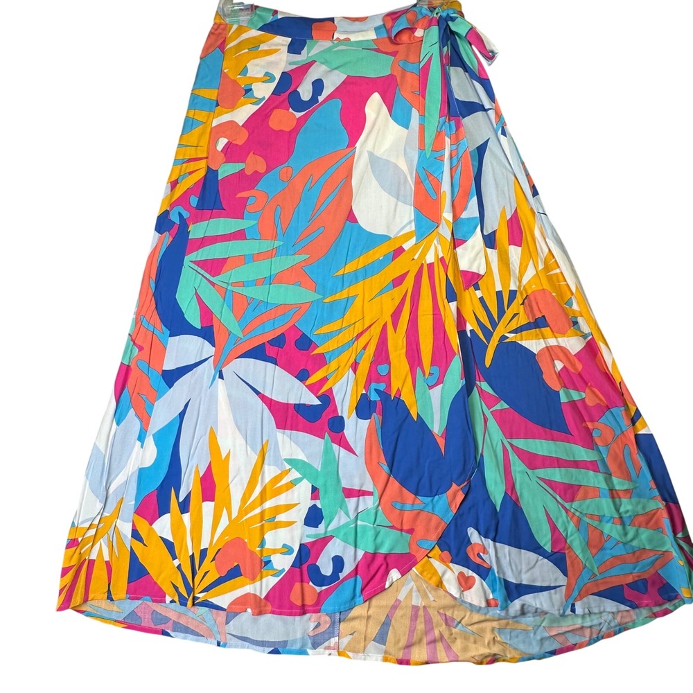 J.Crew Tropical Leaf Wrap Maxi Skirt Summer Resort XS Multicolor Botanical Luau